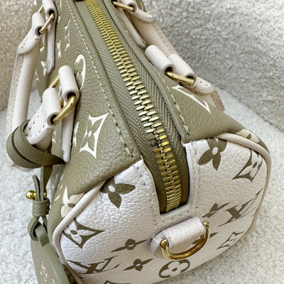 LV Limited Edition Spring in the City Speedy Bandouliere 20 in Khaki and Beige Monogram Empreinte Leather GHW (Model: M46118)