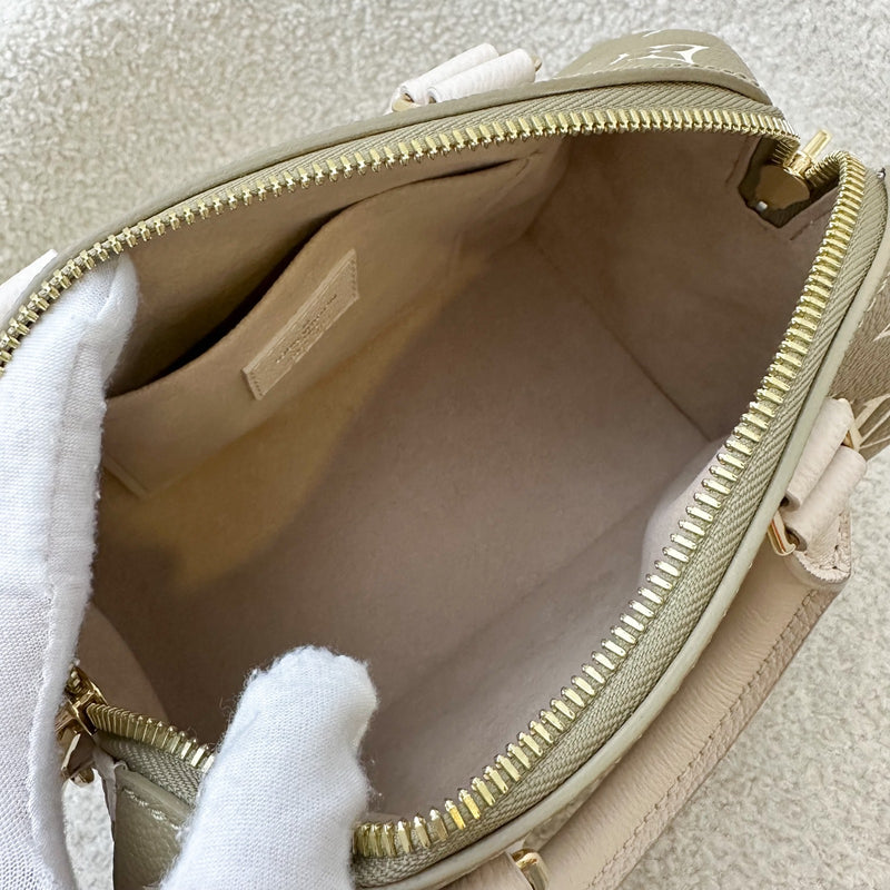 LV Limited Edition Spring in the City Speedy Bandouliere 20 in Khaki and Beige Monogram Empreinte Leather GHW (Model: M46118)