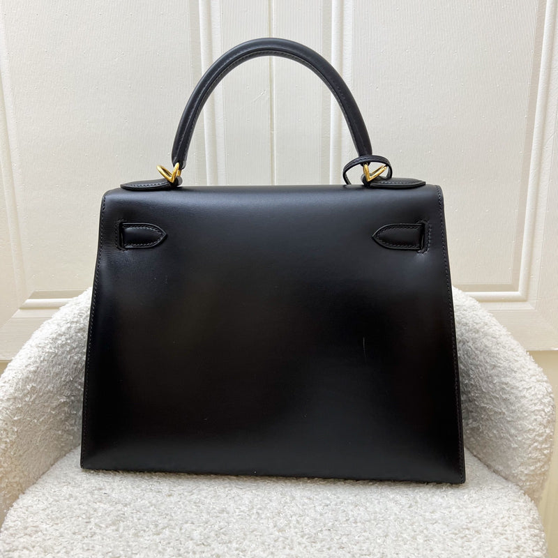 Hermes Vintage Kelly 28 Sellier in Black Noir Box Leather and GHW