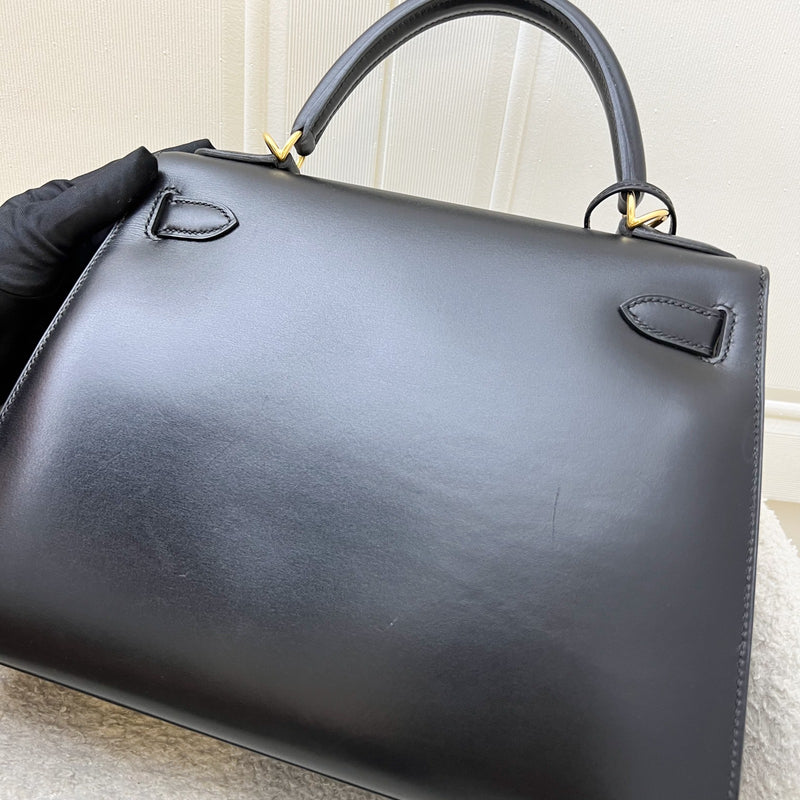 Hermes Vintage Kelly 28 Sellier in Black Noir Box Leather and GHW