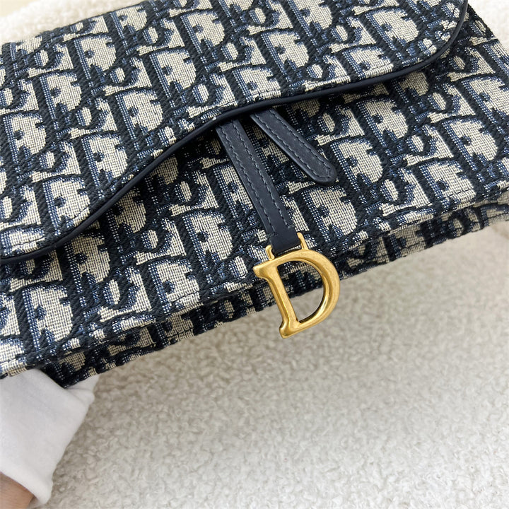 Dior Saddle Wallet on Chain WOC in Blue Oblique Jacquard Canvas and AG Brands Lover