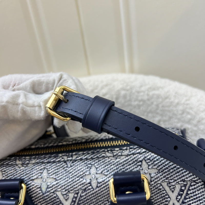 LV Limited Edition Speedy 20 Bag in Blue Monoglam Coated Canvas and GHW
