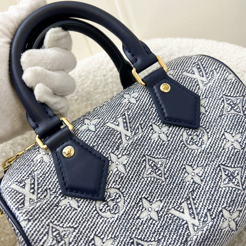 LV Limited Edition Speedy 20 Bag in Blue Monoglam Coated Canvas and GHW
