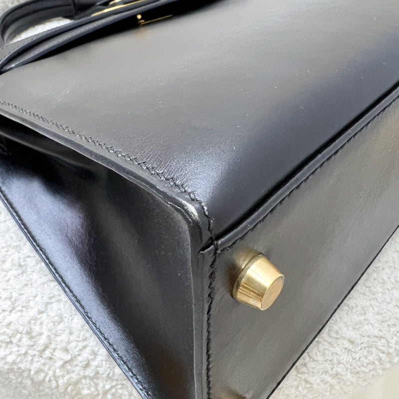Hermes Vintage Kelly 28 Sellier in Black Noir Box Leather and GHW