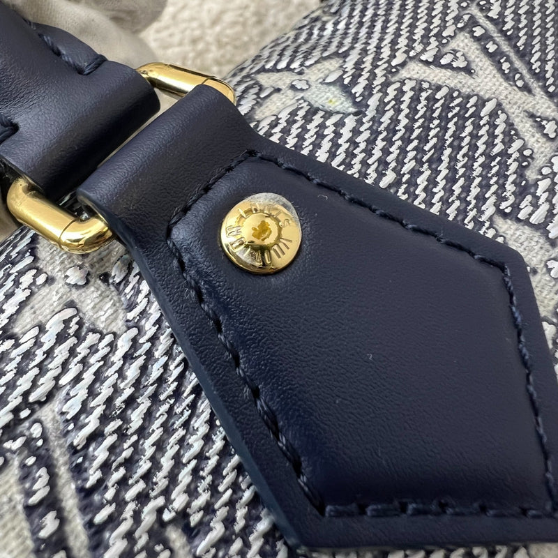 LV Limited Edition Speedy 20 Bag in Blue Monoglam Coated Canvas and GHW