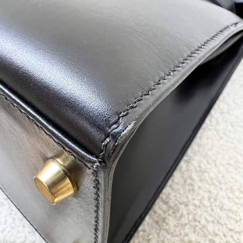 Hermes Vintage Kelly 28 Sellier in Black Noir Box Leather and GHW