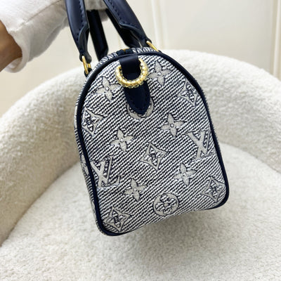 LV Limited Edition Speedy 20 Bag in Blue Monoglam Coated Canvas and GHW