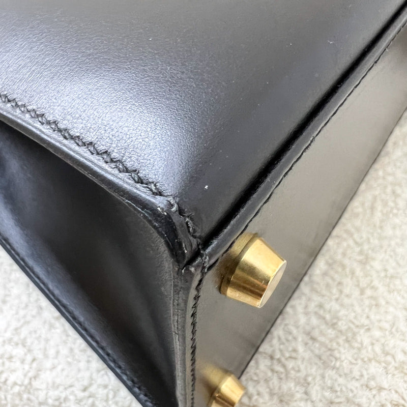 Hermes Vintage Kelly 28 Sellier in Black Noir Box Leather and GHW