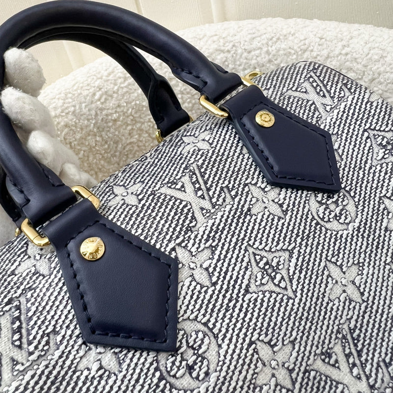 LV Limited Edition Speedy 20 Bag in Blue Monoglam Coated Canvas and GHW
