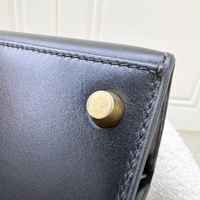 Hermes Vintage Kelly 28 Sellier in Black Noir Box Leather and GHW