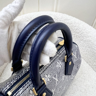 LV Limited Edition Speedy 20 Bag in Blue Monoglam Coated Canvas and GHW