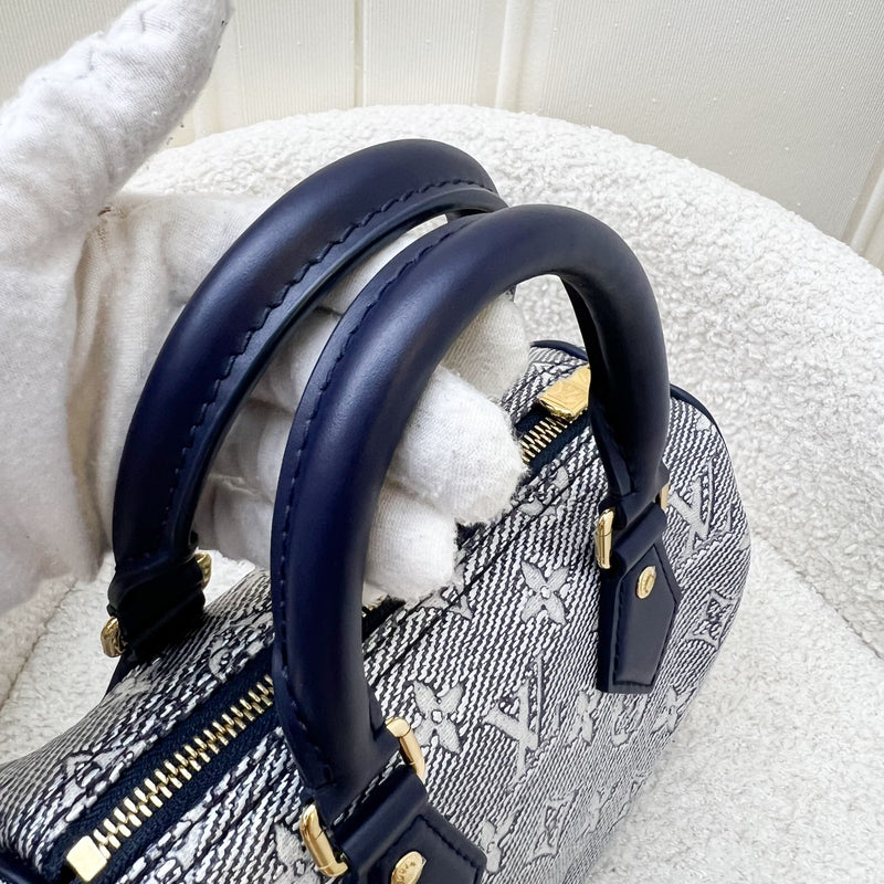 LV Limited Edition Speedy 20 Bag in Blue Monoglam Coated Canvas and GHW