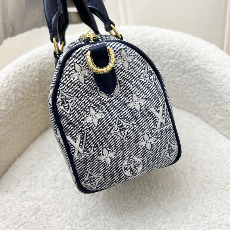 LV Limited Edition Speedy 20 Bag in Blue Monoglam Coated Canvas and GHW