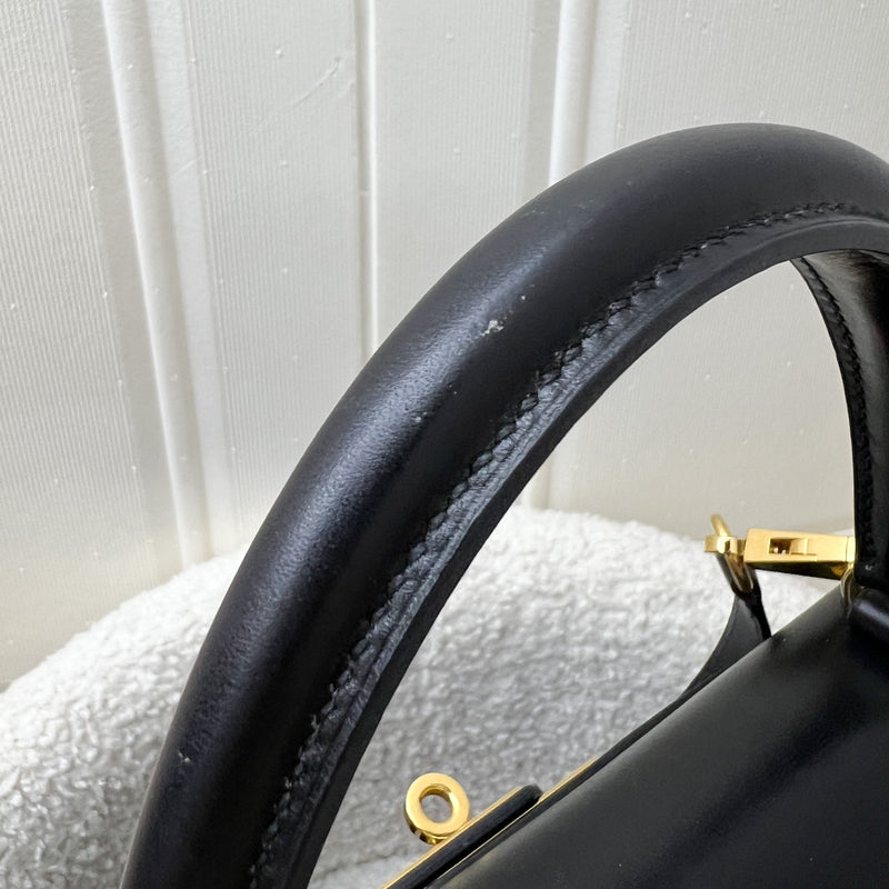 Hermes Vintage Kelly 28 Sellier in Black Noir Box Leather and GHW