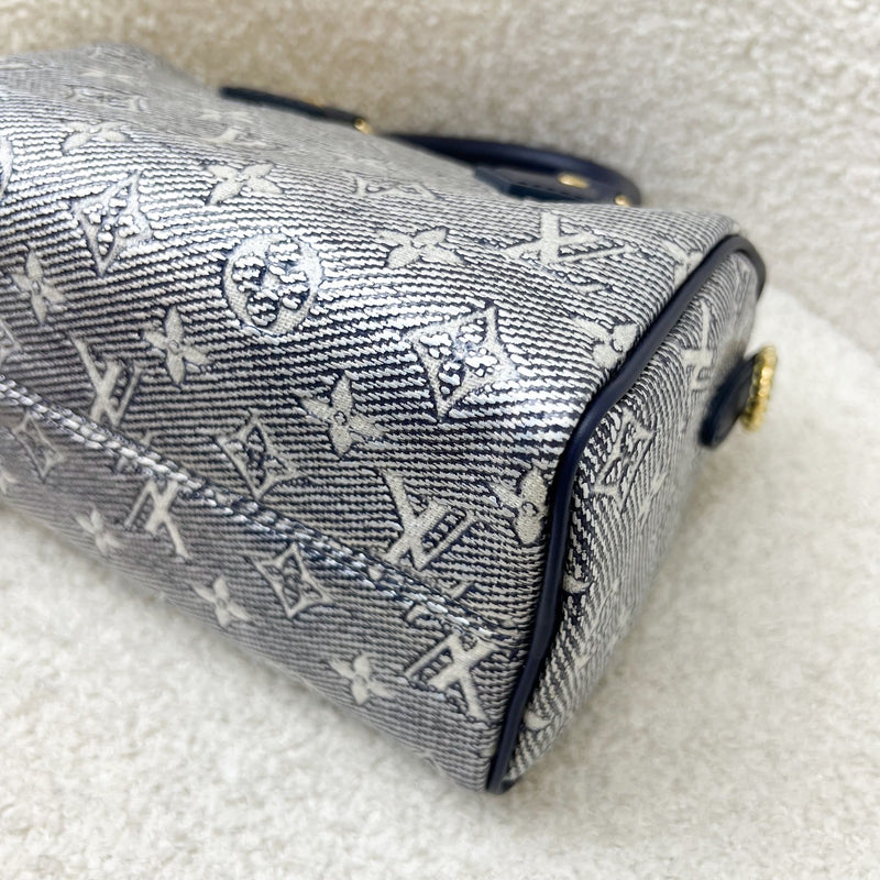 LV Limited Edition Speedy 20 Bag in Blue Monoglam Coated Canvas and GHW