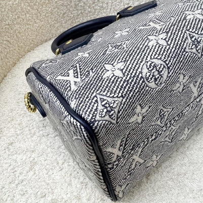 LV Limited Edition Speedy 20 Bag in Blue Monoglam Coated Canvas and GHW