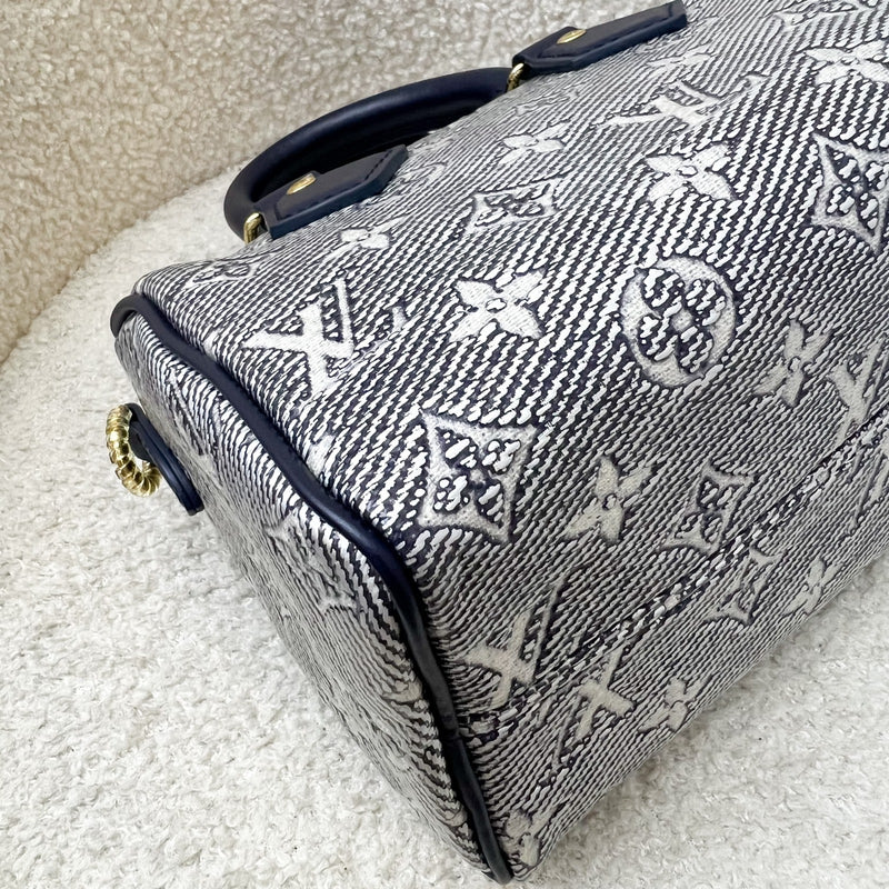 LV Limited Edition Speedy 20 Bag in Blue Monoglam Coated Canvas and GHW