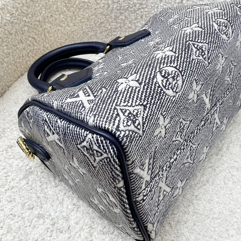 LV Limited Edition Speedy 20 Bag in Blue Monoglam Coated Canvas and GHW