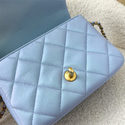 Chanel 21K Perfect Mini Square Adjustable Chain Flap in Iridescent Light Blue Caviar and AGHW