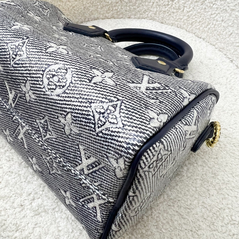 LV Limited Edition Speedy 20 Bag in Blue Monoglam Coated Canvas and GHW