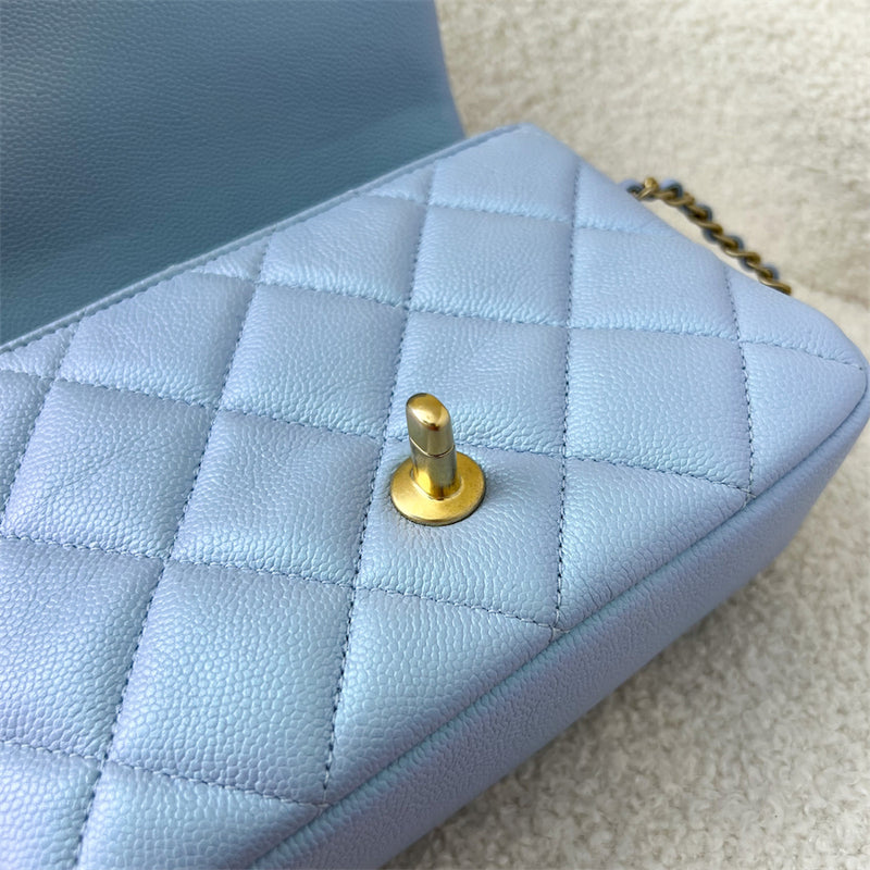 Chanel 21K Perfect Mini Square Adjustable Chain Flap in Iridescent Light Blue Caviar and AGHW