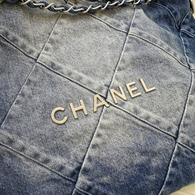 Chanel 22 Medium Hobo Bag in 23S Denim Fabric and SHW (Model: AS3261)