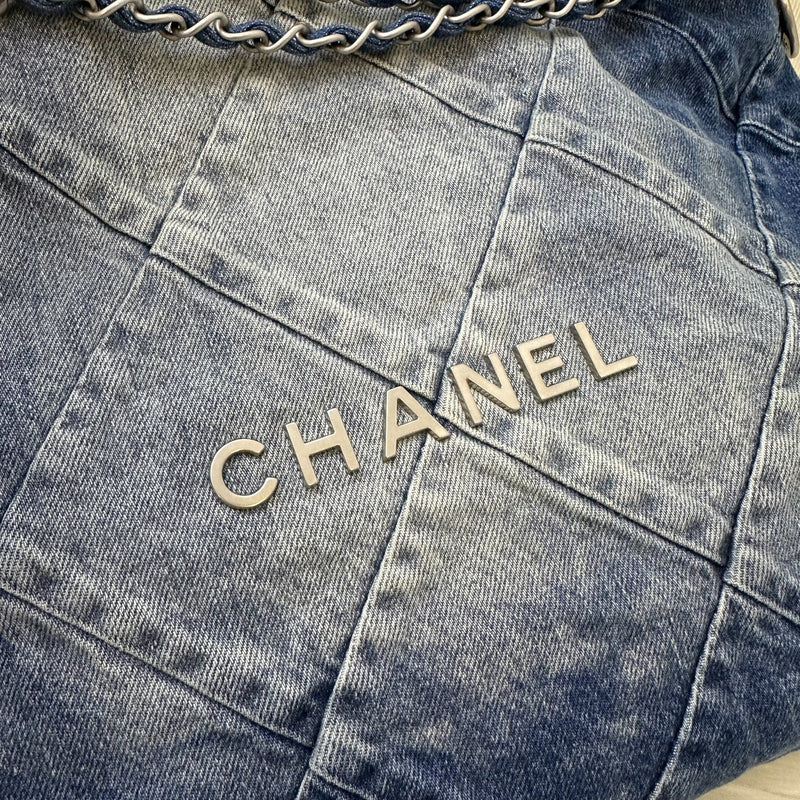 Chanel 22 Medium Hobo Bag in 23S Denim Fabric and SHW (Model: AS3261)