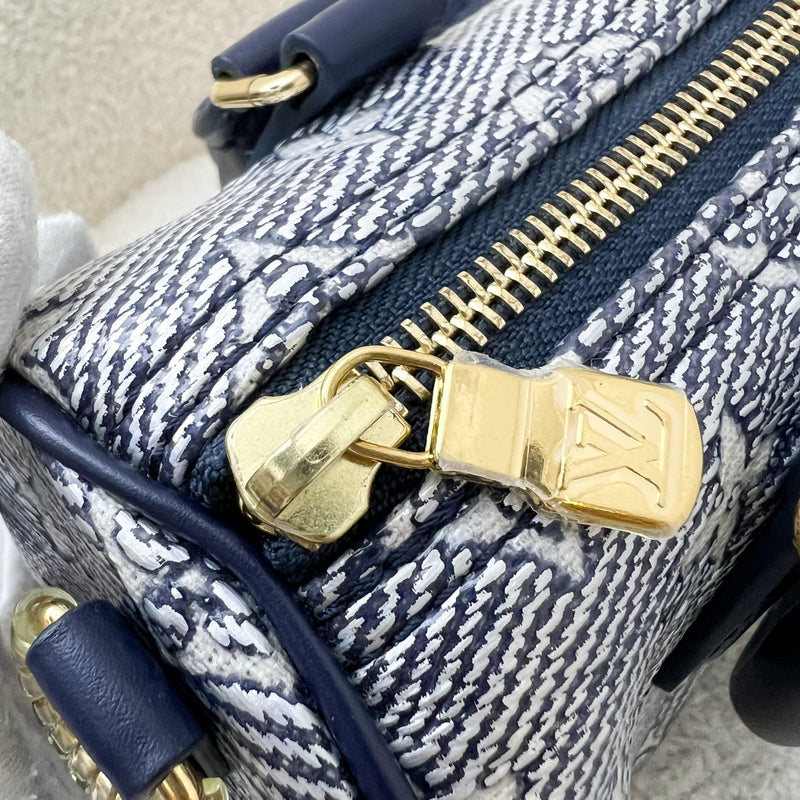 LV Limited Edition Speedy 20 Bag in Blue Monoglam Coated Canvas and GHW