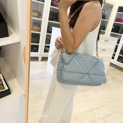 Prada Puffer Bag in Celeste Blue Nappa Lambskin and GHW