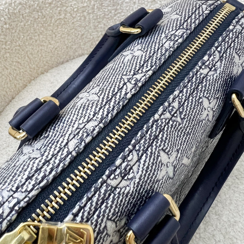 LV Limited Edition Speedy 20 Bag in Blue Monoglam Coated Canvas and GHW