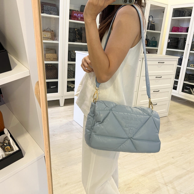 Prada Puffer Bag in Celeste Blue Nappa Lambskin and GHW