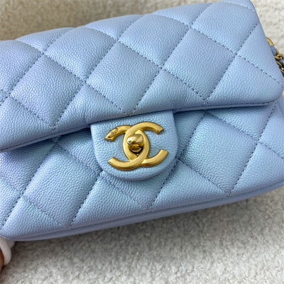 Chanel 21K Perfect Mini Square Adjustable Chain Flap in Iridescent Light Blue Caviar and AGHW