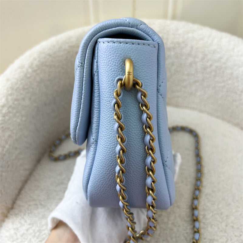 Chanel 21K Perfect Mini Square Adjustable Chain Flap in Iridescent Light Blue Caviar and AGHW