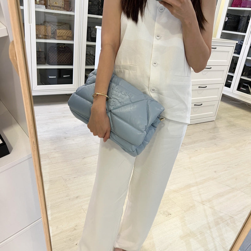 Prada Puffer Bag in Celeste Blue Nappa Lambskin and GHW
