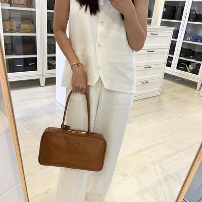 Miu Miu Medium Beau Top Handle Bag in Cognac Calfskin