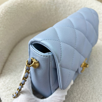 Chanel 21K Perfect Mini Square Adjustable Chain Flap in Iridescent Light Blue Caviar and AGHW