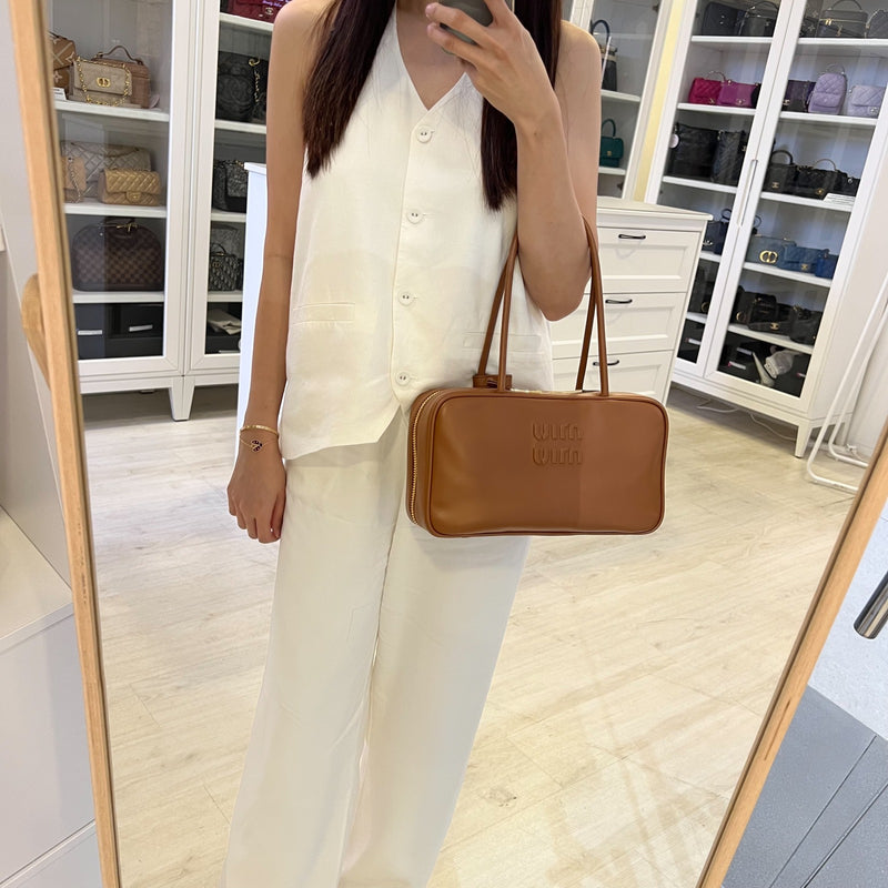 Miu Miu Medium Beau Top Handle Bag in Cognac Calfskin