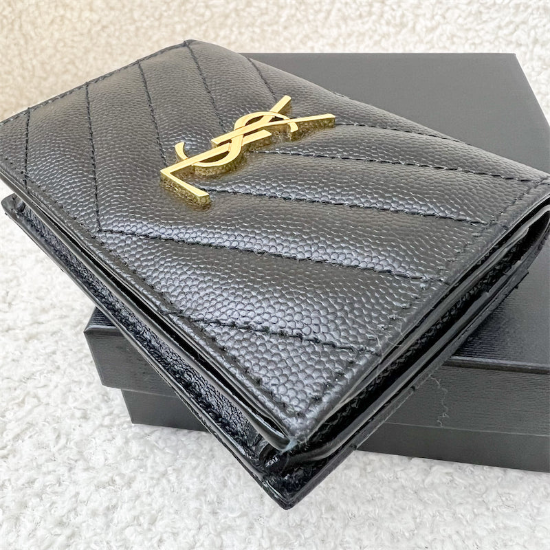 Saint Laurent YSL Cassandre Matelasse Bi-fold Wallet in Black Grained Calfskin and GHW