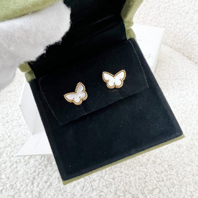 Van Cleef &amp; Arpels VCA Sweet Alhambra Butterfly Ear Studs / Earrings with Mother of Pearl MOP in 18K Yellow Gold
