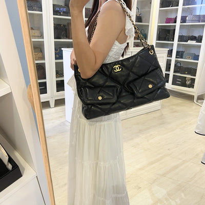 [Brand New - Oct 2025] Chanel 25K Shoulder Shopping Bag in Black Lambskin and AGHW