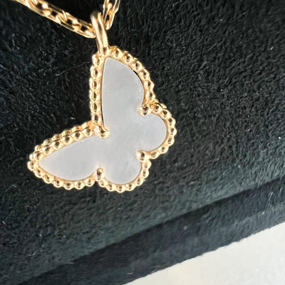 Van Cleef & Arpels VCA Sweet Alhambra Butterfly Pendant with Mother of Pearl MOP in Yellow Gold