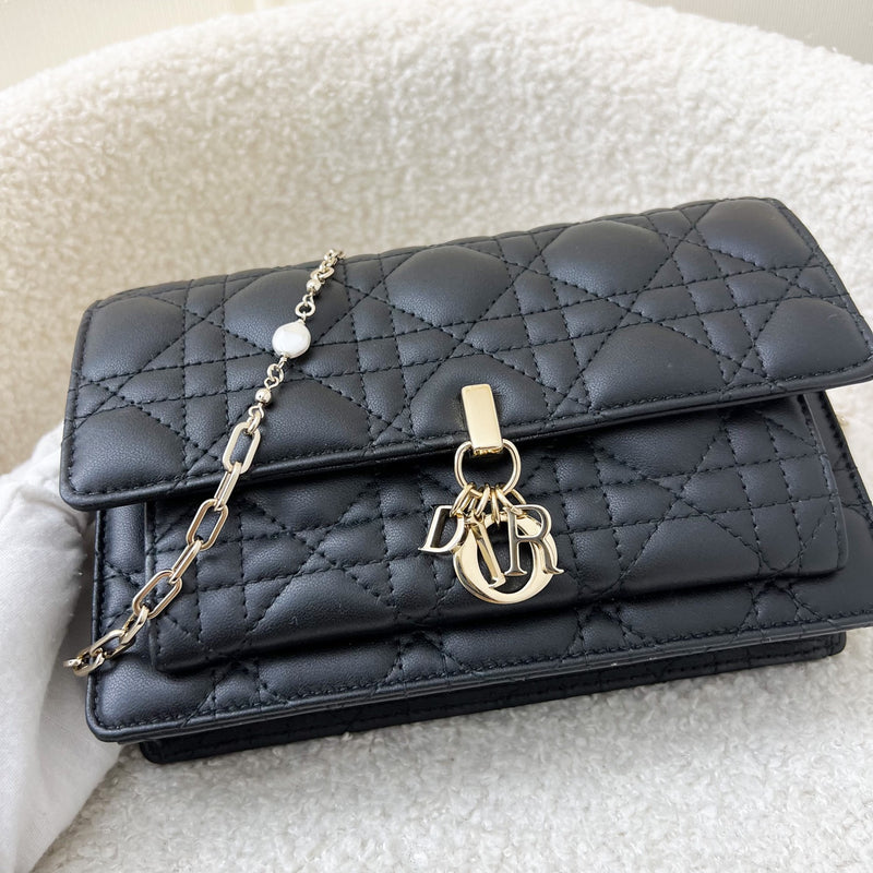 Dior Miss Dior Chain Pouch / Wallet on Chain WOC in Black Lambskin LGHW
