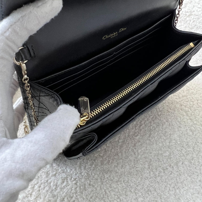 Dior Miss Dior Chain Pouch / Wallet on Chain WOC in Black Lambskin LGHW
