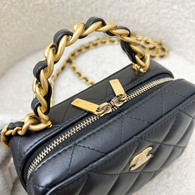 Chanel 22A Afternoon Tea Vanity / Clutch with Chain in Black Lambskin and AGHW