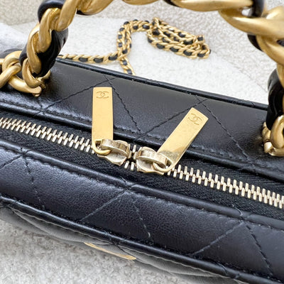 Chanel 22A Afternoon Tea Vanity / Clutch with Chain in Black Lambskin and AGHW