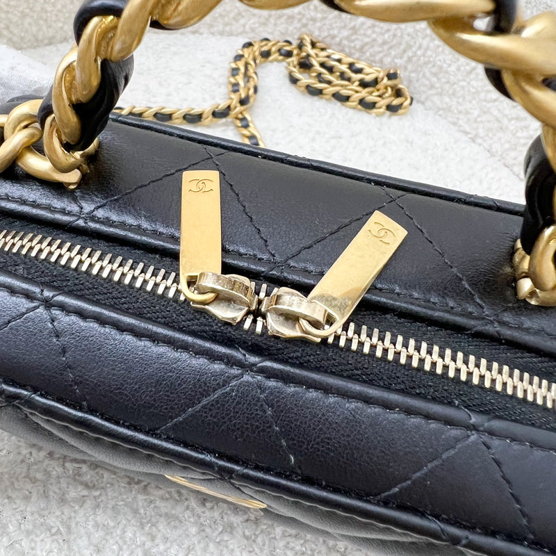 Chanel 22A Afternoon Tea Vanity / Clutch with Chain in Black Lambskin and AGHW