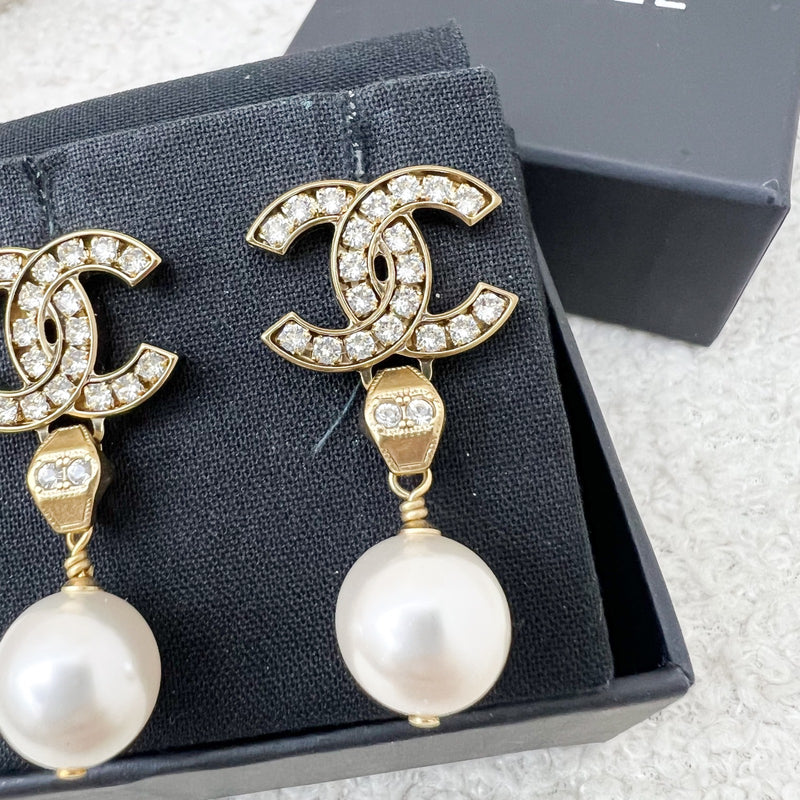 Chanel 18B Dangling Earrings with Crystals, Pearl and AGHW