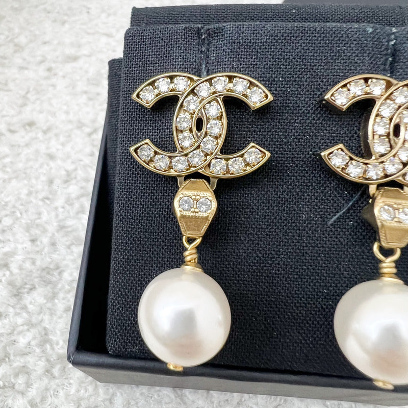 Chanel 18B Dangling Earrings with Crystals, Pearl and AGHW