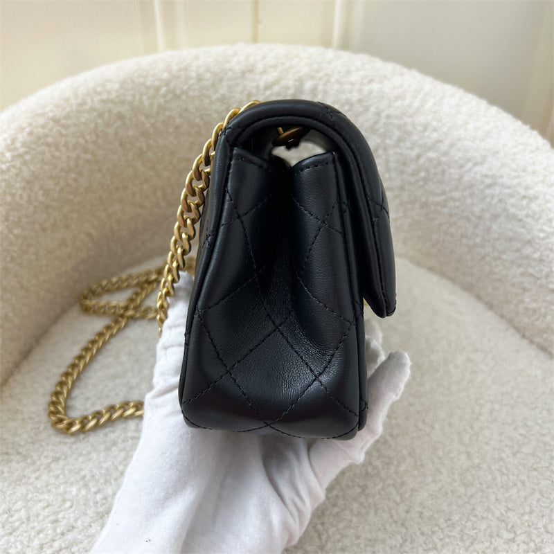 Chanel 23S Camellia Adjustable Chain Mini Flap Bag in Black Lambskin AGHW