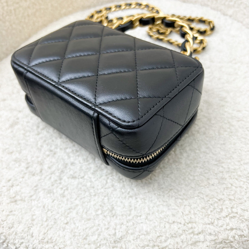 Chanel 22A Afternoon Tea Vanity / Clutch with Chain in Black Lambskin and AGHW